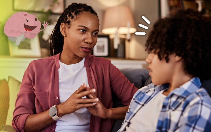 Mother talking to son